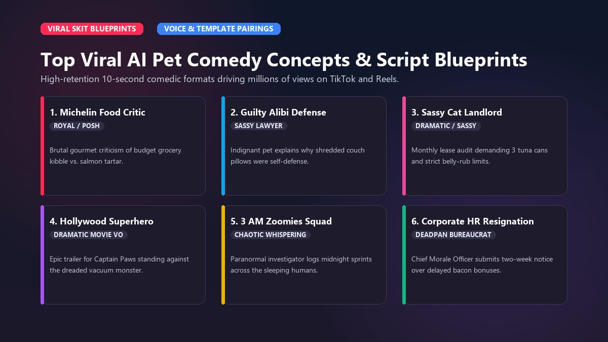 Top Viral AI Pet Comedy Concepts & Script Blueprints