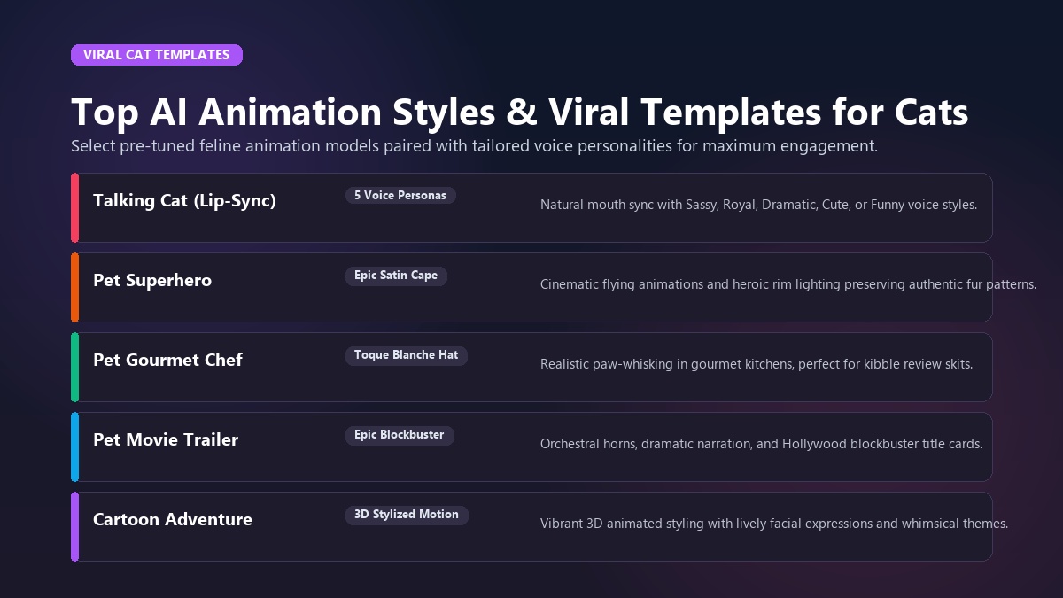 Top AI Animation Styles & Viral Templates for Cats