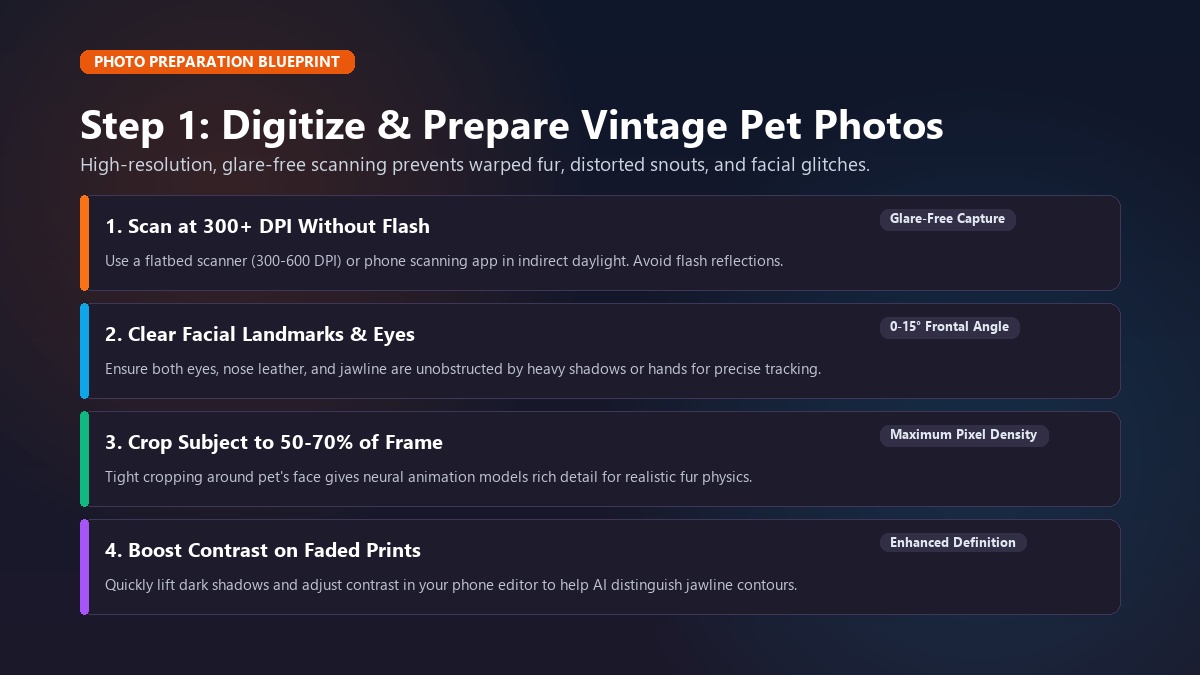 Step 1: How to digitize and prepare old pet photos for AI animation