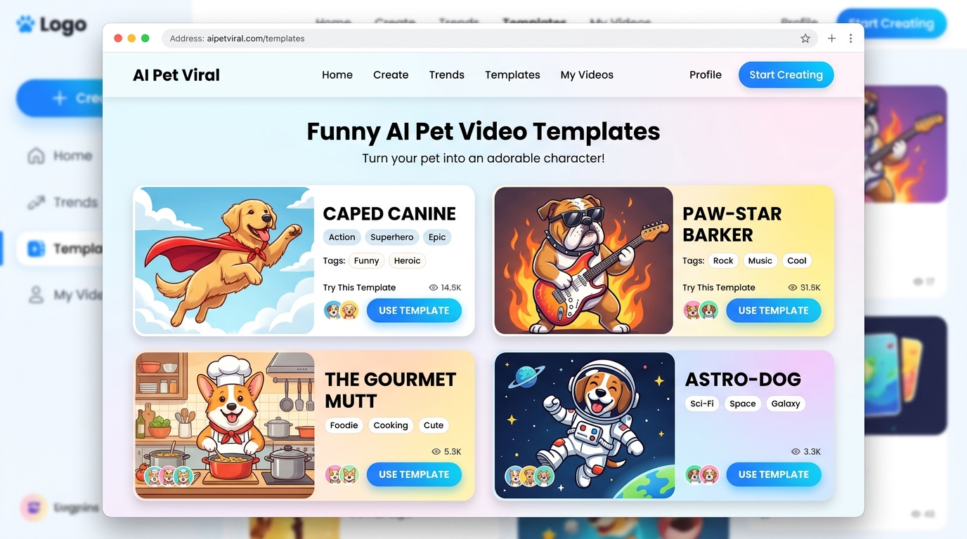 Funny AI Pet Video Template Selection