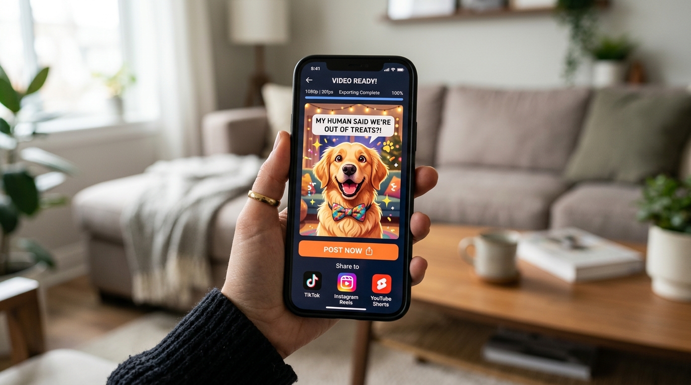 Exporting vertical 9:16 HD animated dog video